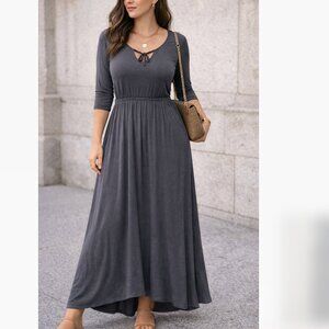 Matilda Jane Soft Gray Maxi Dress Women's Size Small 3/4 Sleeve Flowy
